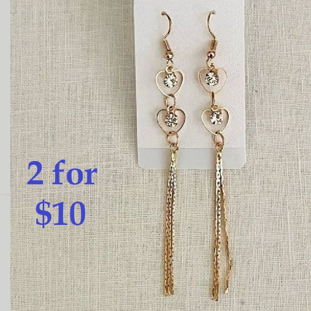 Double Heart Glimmer in Gold Dangling Goldtone Earrings for Women